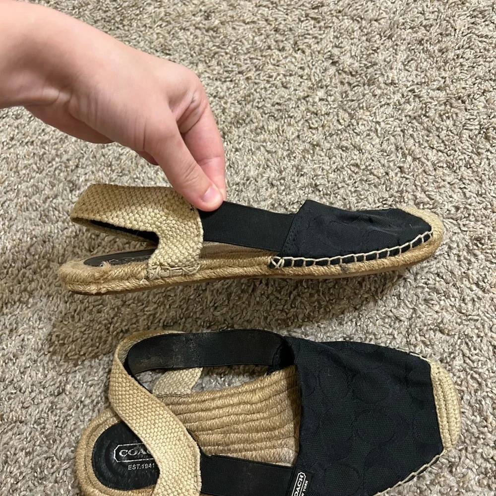 Coach Rayanne Sling Flat Espadrille Black Women's Size 8 Fabric Summer Signature